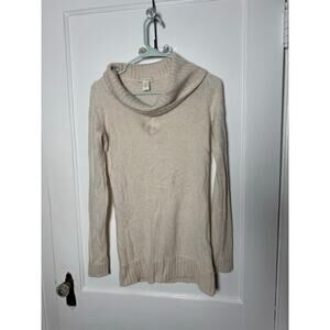 White + Warren Cashmere Cowl Neck Tunic Sweater Cream Oatmeal Beige Small